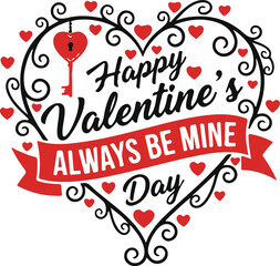 Premium Valentine's Day Design Mega Bundle  Featuring Ornate Floral Heart Frames, "Always Be Mine" Red Ribbons, New York City Emblems, and Whimsical Bear, Car, and Apple Mascot Badges