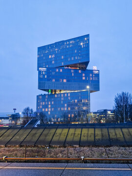 Amsterdam, Netherlands - Feb 6, 2026: Modern nhow Amsterdam RAI hotel. Contemporary colorful design. Business travel and hospitality. Mix of art, design, gastronomy and cultural expressions.
