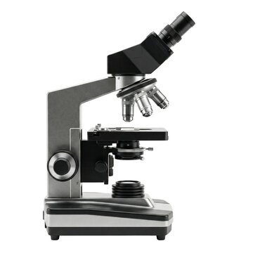 Professional laboratory optical microscope on transparent background