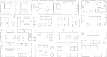 Obraz premium A collection of various architectural blueprint elements isolated on transparent background