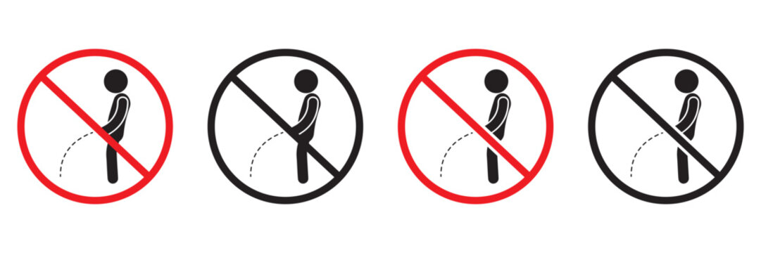 No Peeing Warning Icon Vector &ndash; Public Urination Prohibition Sign, Black Outline Toilet Symbol for Website
 and Mobile App Dark Mode, Isolated on White Background