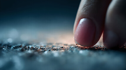 Finger touches sparkling surface closeup