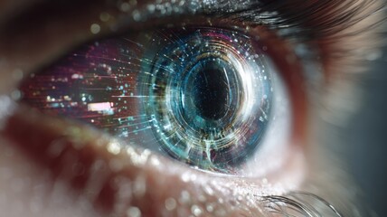 Future woman with cyber technology eye panel concept. Artificial intelligence image