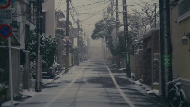 Unusual snowstorm blankets central Tokyo, transforming familiar city architecture into a quiet winter landscape.