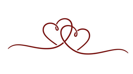 Three intertwined red hearts on white background romantic symbol
