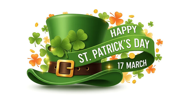 Happy st. patrick's day celebration with green hat and shamrocks