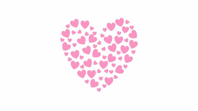 pink hearts animation forming a heart shape with rotation effects. 4k animation on alpha channel. suitable for valentine and wedding content.