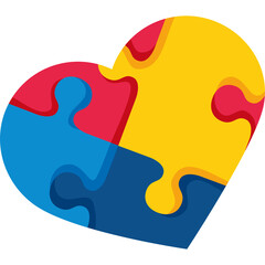 colored heart made of puzzles on a white background