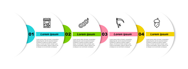 Set line Pack full of seeds of plant, Green peas, Scythe and Acorn, oak nut,. Business infographic template. Vector © vector_v