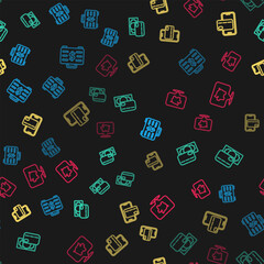 Set line Briefcase and money, Credit card, Mobile banking and Piggy on seamless pattern. Vector