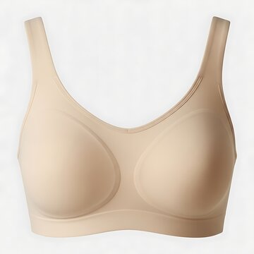 A beige strapless bra with a lace trim and underwire support for a comfortable fit
