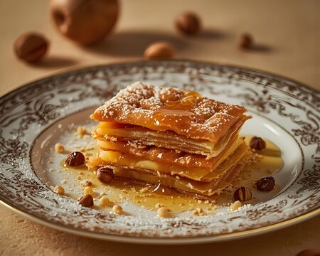 A Decadent Borma Dessert, Expertly Crafted with Layers of Crispy Phyllo Doug.