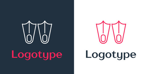 Logotype line Rubber flippers for swimming icon isolated on white background. Diving equipment. Extreme sport. Diving underwater equipment. Logo design template element. Vector © Oksana