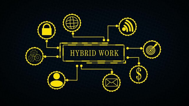 Hybrid Work Concept Digital Interface with Remote Collaboration Technology Icons