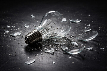 Shattered Light Bulb Representing Creative Failure and Problem Solving