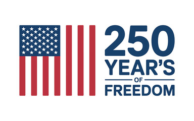 American flag with 250 years of freedom text on white background