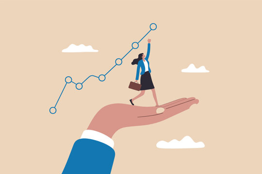 Ascending success with a supportive hand guiding upward progress