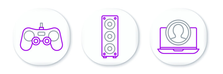 Set line Create account screen, Gamepad and Stereo speaker icon. Vector © Oksana