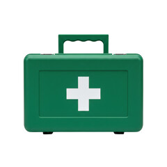 Obraz premium Green first aid kit box with white cross symbol