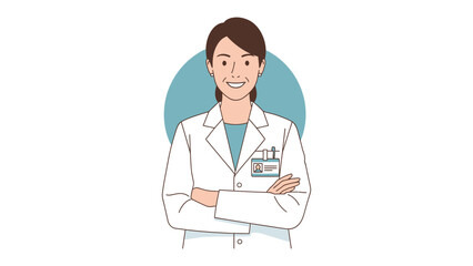 Fototapeta premium The Smiling Female Physician: A portrait of a confident and friendly female physician, radiating warmth and expertise, standing in front of a clean, minimalist backdrop.