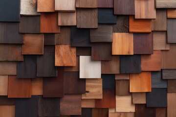 Fototapeta premium Wooden Harmony: A symphony of wooden tiles in varying tones and textures forms a visually engaging backdrop, with the interplay of light and shadow enhancing their natural allure.