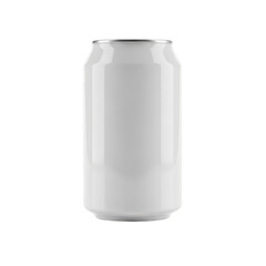 A plain white aluminum can viewed from the side against a white background. isolated on transparent background