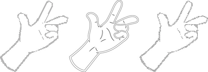 Hand gestures in simple line art style on white background illustration