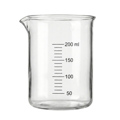 Empty glass laboratory beaker with 200ml measurement scale