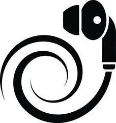 A black camera lens icon is depicted in a simple, modern illustration style on a clean background from a straightforward viewpoint.