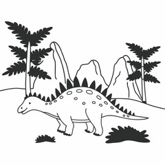 Dinosaur Landscape Line Art Illustration