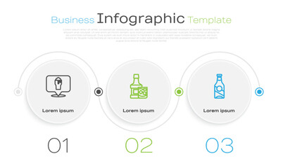 Set line Alcohol or beer bar location, Whiskey bottle and glass and Beer. Business infographic template. Vector