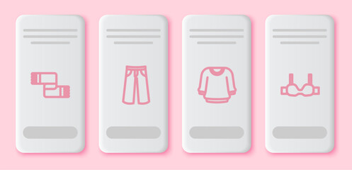 Set line Winter scarf, Pants, Sweater and Bra. White rectangle button. Vector