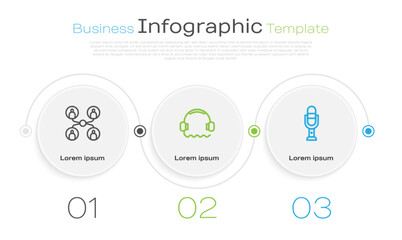 Set line Online class, Headphones and Microphone. Business infographic template. Vector