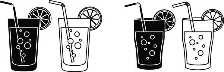 Two glasses of refreshing lemonade with ice cubes and lemon slices