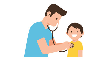 Obraz premium Doctor's Checkup: A compassionate doctor, using a stethoscope to examine a young patient, exudes care and comfort, while the smiling child displays trust and well-being.