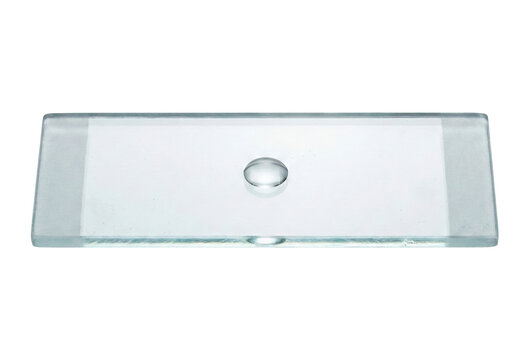 Glass microscope slide with a drop of liquid sample