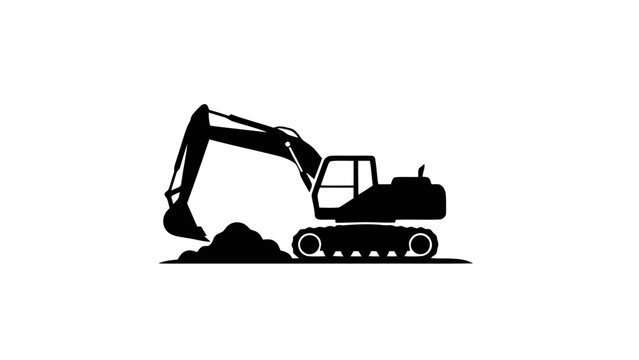 Vector illustration of a heavy excavator digging soil on transparent background, construction machinery