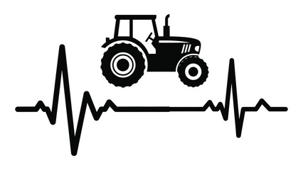A tractor icon on a heartbeat line symbolizing agricultural health and vitality Vector