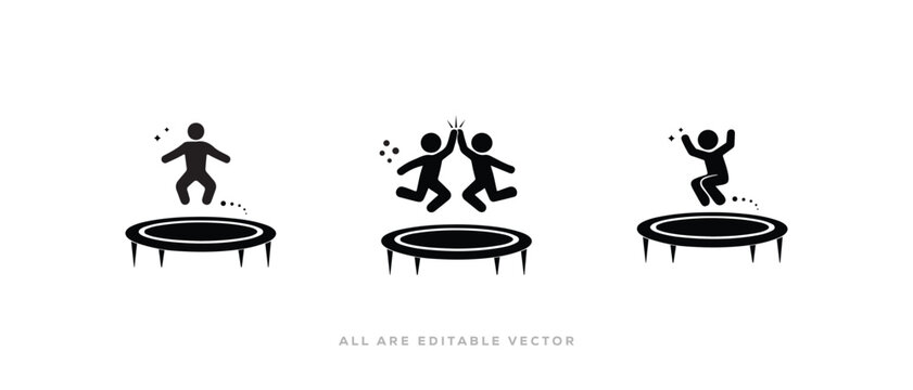 People jumping trampoline silhouette Icon Set, Kids Playing, Fun Activity Silhouette Symbol, Vector illustration.