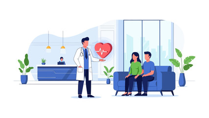 Medical Consultation: A dedicated healthcare professional, stands before a couple, extending a digital representation of a beating heart during a consultation, ensuring health. © azizunnahar