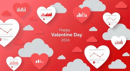 Valentine Day 2026 hearts with data charts and clouds