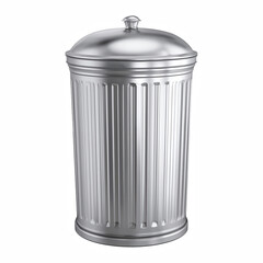 Metal trash can with lid silver garbage bin realistic 3D render isolated on transparent background.