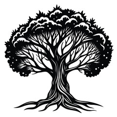 Obraz premium Set of Tree Vector Illustrations: Flat Design, Geometric, Spiritual, and Abstract Nature Concepts for Graphic Design.