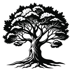 Obraz premium Set of Tree Vector Illustrations: Flat Design, Geometric, Spiritual, and Abstract Nature Concepts for Graphic Design.