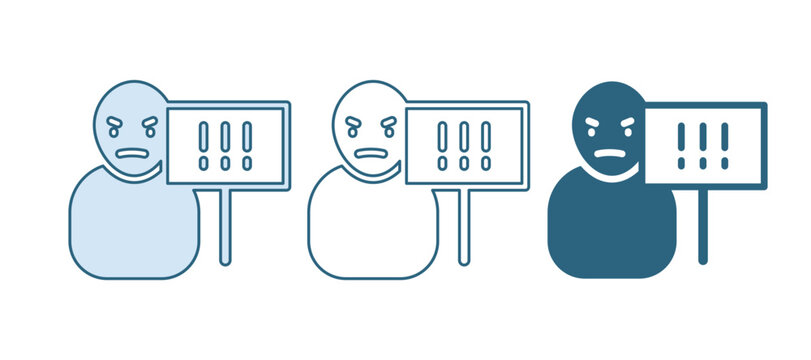 Blue Protest icon isolated on white background. Meeting, protester, picket, speech, banner, protest placard, petition, leader, leaflet. Vector