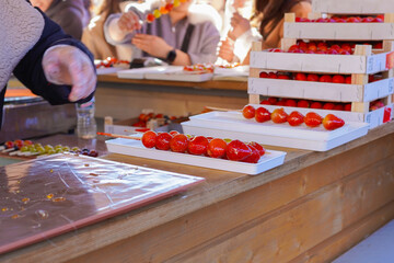 Strawberry Tanghulu, traditional Chinese snack of candied fruit