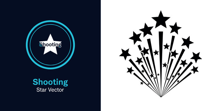 Shooting star logo and burst vector set featuring radiating stars, motion trails, sparkle explosion and dynamic cosmic light effects