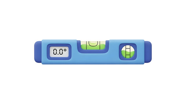 A digital level tool displays precise measurements on a blue device interface viewed directly from the front.