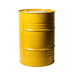 Yellow metal barrel with ribbed bands isolated on a transparent background