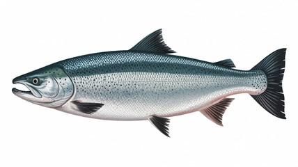 Fototapeta premium A sleek silver salmon fish swimming in clear water with a detailed view of its scales and fins